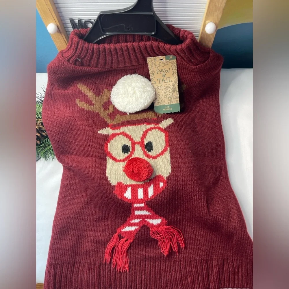 Paw & Tail Medium Red Reindeer Knit Dog Sweater Christmas NWT